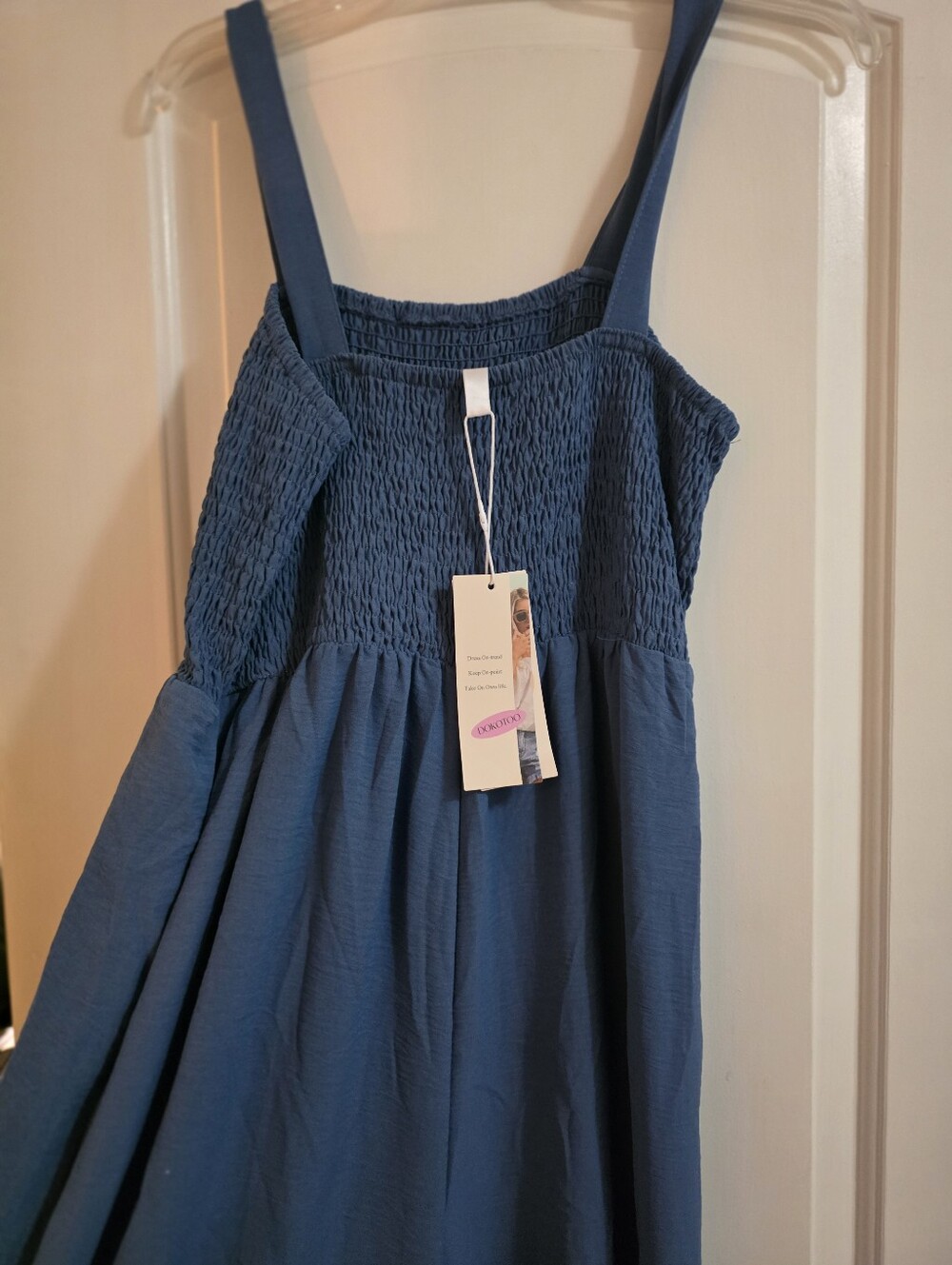 Brand New  Blue Smocked Jumpsuit with Adjustable Straps